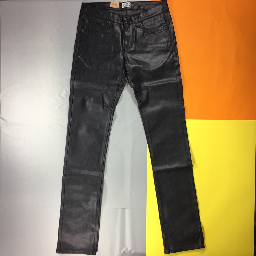 Naked and Famous Denim Wax Coated Jeans Mens 32 Black Made In Canada Japan Denim